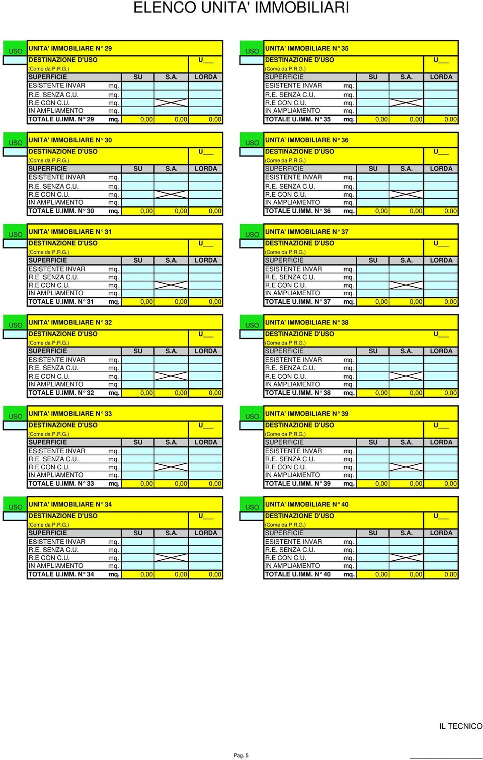 0,00 0,00 0,00 USO UNITA' IMMOBILIARE N 31 USO UNITA' IMMOBILIARE N 37 TOTALE U.IMM. N 31 mq. 0,00 0,00 0,00 TOTALE U.IMM. N 37 mq.
