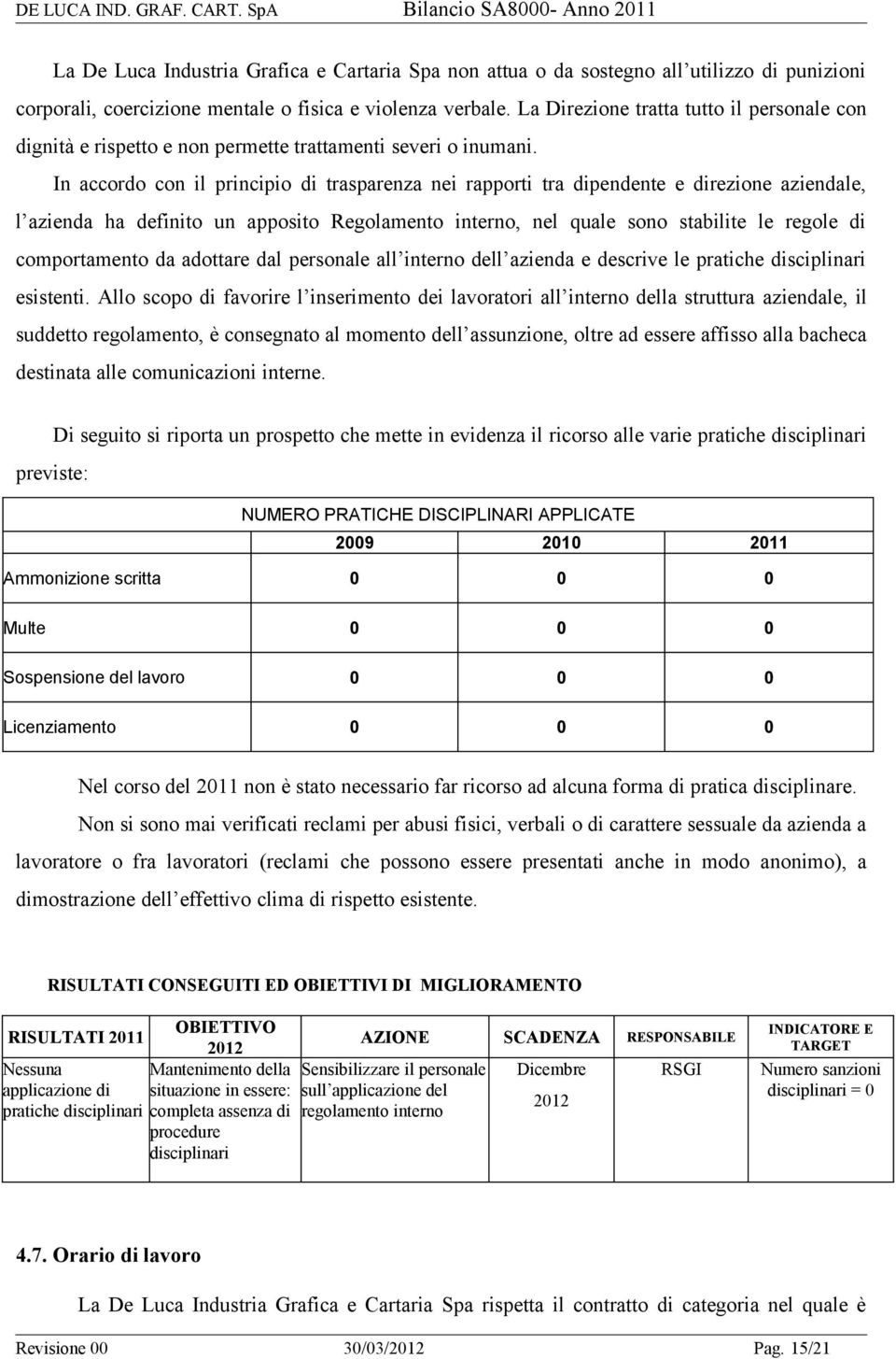 In accordo con il principio di trasparenza nei rapporti tra dipendente e direzione aziendale, l azienda ha definito un apposito Regolamento interno, nel quale sono stabilite le regole di