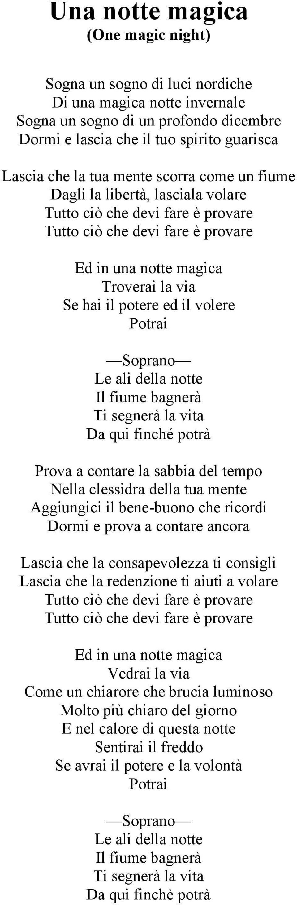 Da qui finché potrà Prova a contare la sabbia del tempo Nella clessidra della tua mente Aggiungici il bene-buono che ricordi Dormi e prova a contare ancora Lascia che la consapevolezza ti consigli