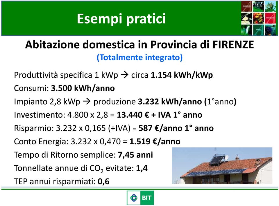 232 kwh/anno(1 anno) Investimento:4.800x2,8=13.440 +IVA1 anno Risparmio:3.