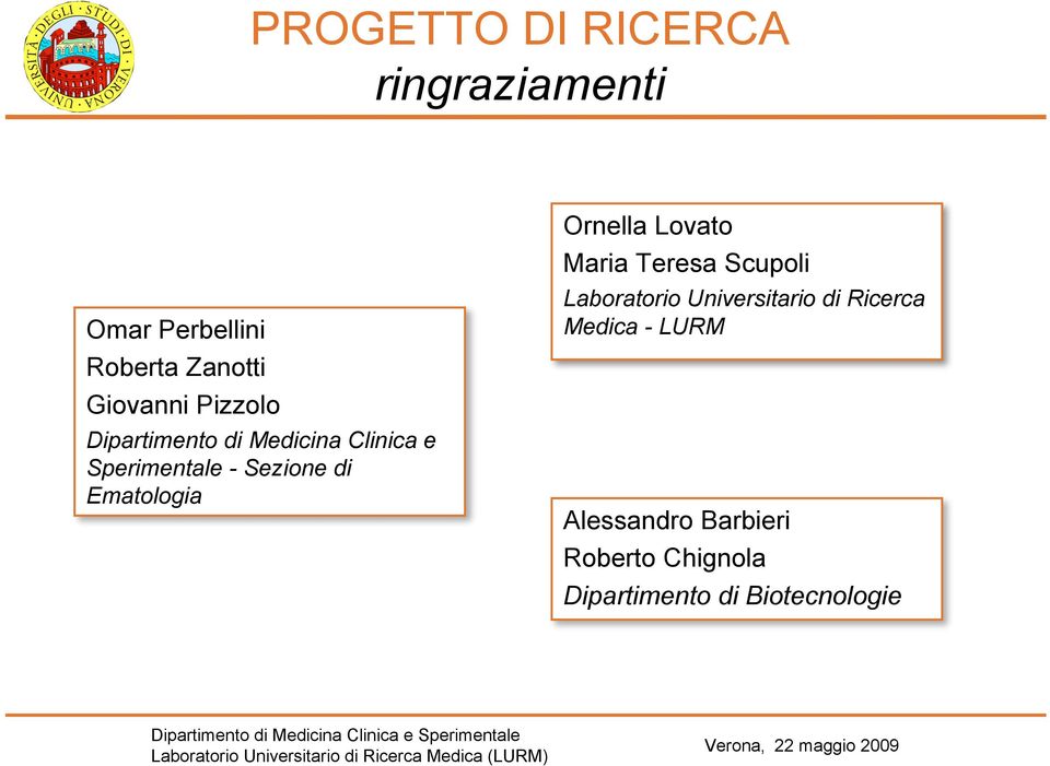 Ornella Lovato Maria Teresa Scupoli Laboratorio Universitario di Ricerca