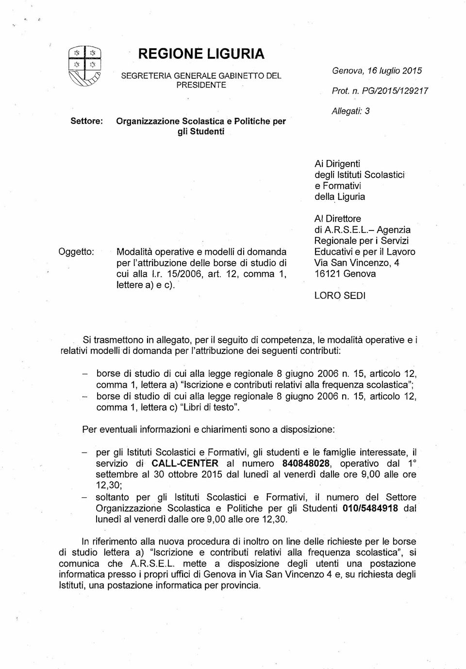 Ai Dirigenti degli Istituti Scolastici e Formativi della Li