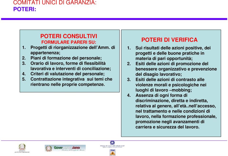 Contrattazione integrativa sui temi che rientrano nelle proprie competenze. POTERI DI VERIFICA 1.