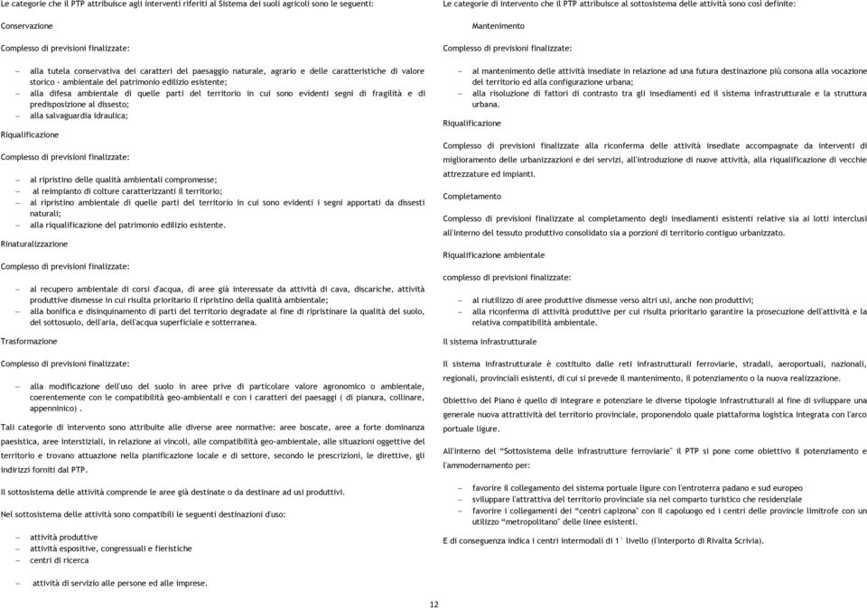 predisposizione al dissesto; alla salvaguardia idraulica; Riqualificazione al ripristino delle qualità ambientali compromesse; al reimpianto di colture caratterizzanti il territorio; al ripristino