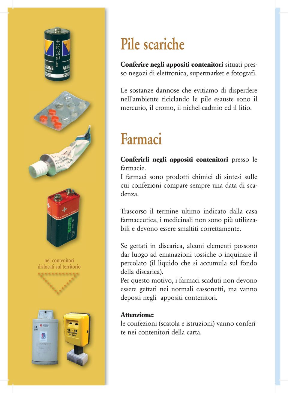 Farmaci Conferirli negli appositi contenitori presso le farmacie. I farmaci sono prodotti chimici di sintesi sulle cui confezioni compare sempre una data di scadenza.