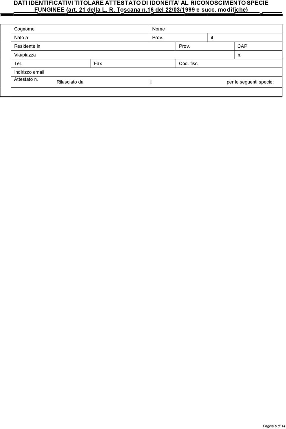 modifiche) Cognome Nome Nato a Prov. il Residente in Prov. CAP Via/piazza n. Tel.