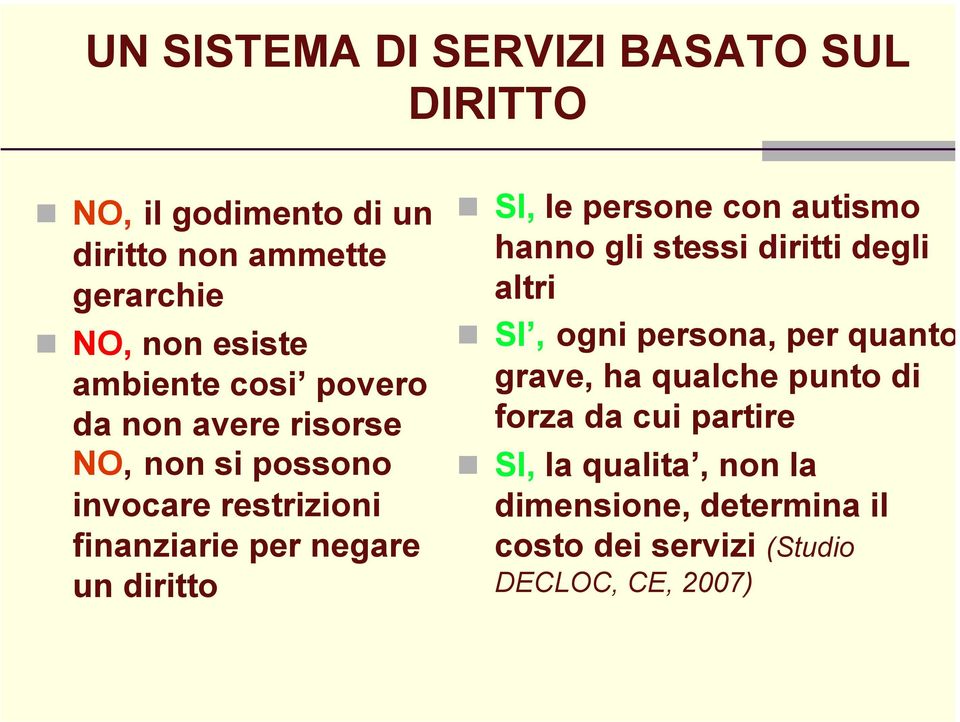 diritto SI, le persone con autismo hanno gli stessi diritti degli altri SI, ogni persona, per quanto grave, ha