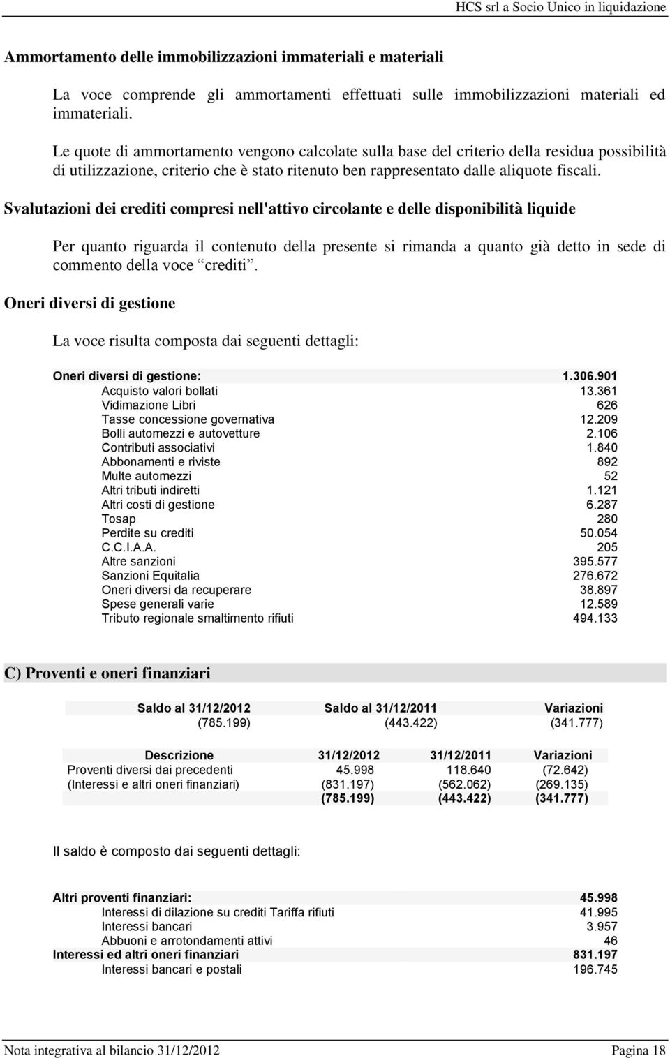 Svalutazioni dei crediti compresi nell'attivo circolante e delle disponibilità liquide Per quanto riguarda il contenuto della presente si rimanda a quanto già detto in sede di commento della voce