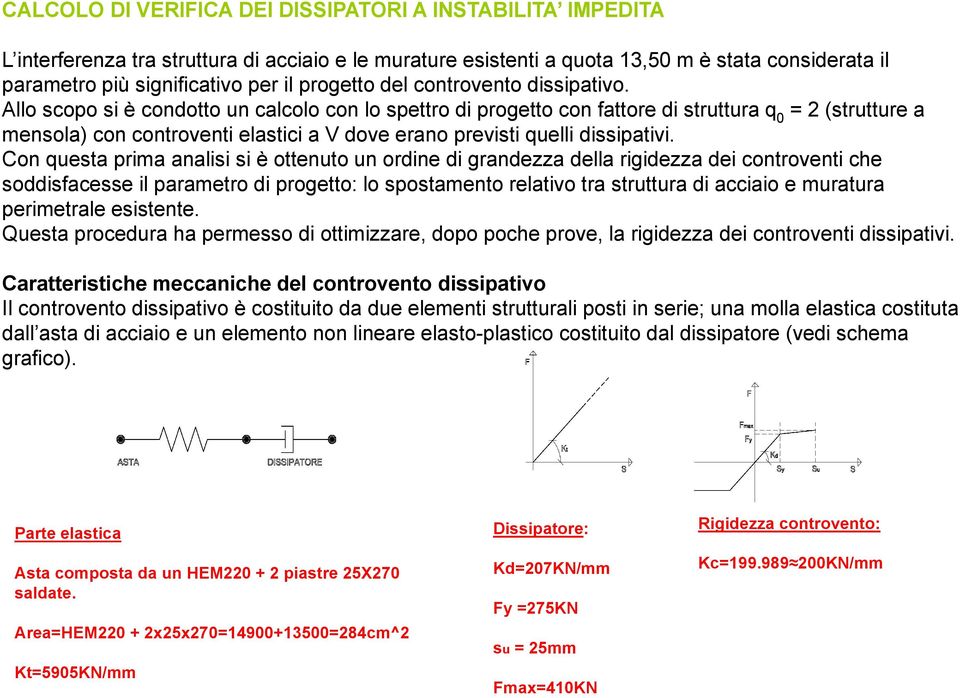 Allo scopo si è condotto un calcolo con lo spettro di progetto con fattore di struttura q 0 = 2 (strutture a mensola) con controventi elastici a V dove erano previsti quelli dissipativi.