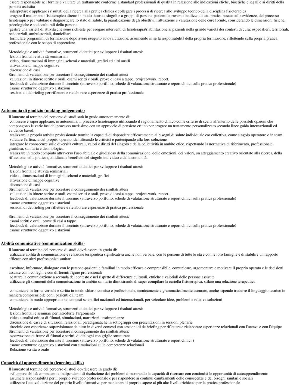 diretto in modo sicuro a singoli e a gruppi di persone-pazienti attraverso l'utilizzo di una pratica basata sulle evidenze, del processo fisioterapico per valutare e diagnosticare lo stato di salute,