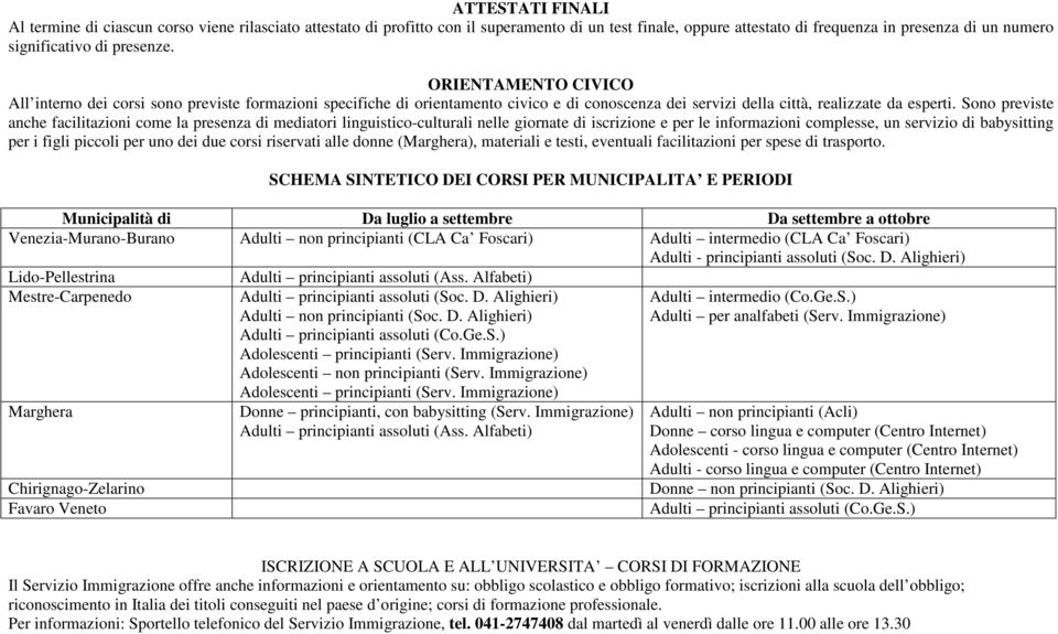 Sono previste anche facilitazioni come la presenza di mediatori linguistico-culturali nelle giornate di iscrizione e per le informazioni complesse, un servizio di babysitting per i figli piccoli per