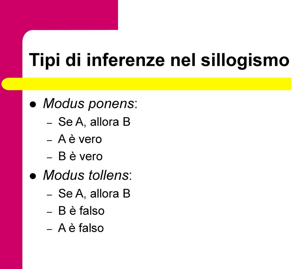 vero B è vero Modus tollens: Se