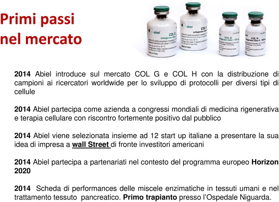 selezionata insieme ad 12 start up italiane a presentare la sua idea di impresa a wall Street di fronte investitori americani 2014 Abiel partecipa a partenariati nel contesto del