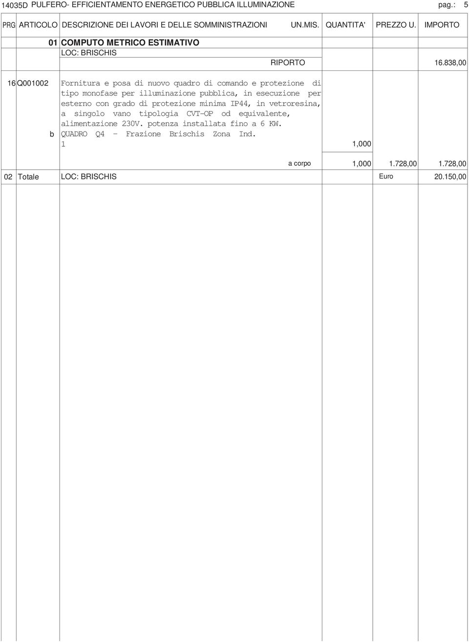 esecuzione per esterno con grado di protezione minima IP44, in vetroresina, a singolo vano tipologia CVT-OP od equivalente,