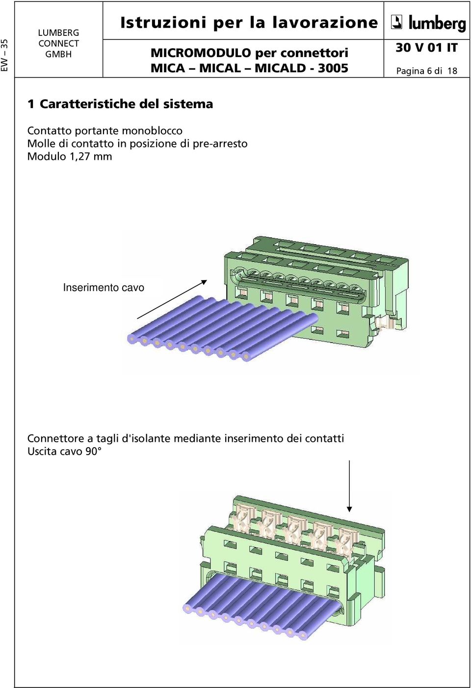 pre-arresto Modulo 1,27 mm Inserimento cavo Connettore a