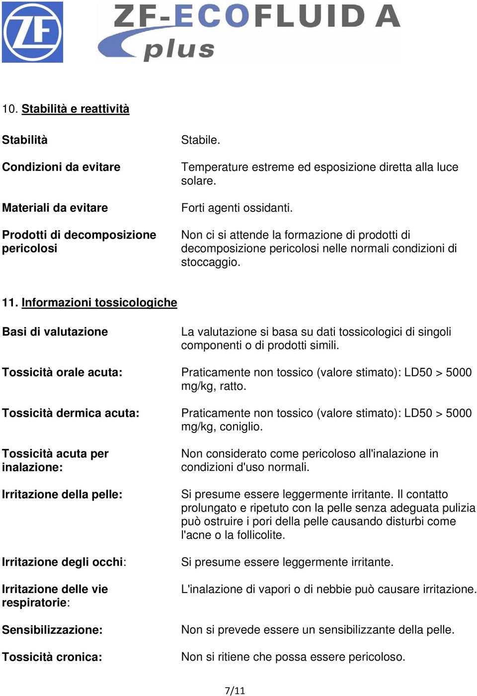 Informazioni tossicologiche Basi di valutazione La valutazione si basa su dati tossicologici di singoli componenti o di prodotti simili.