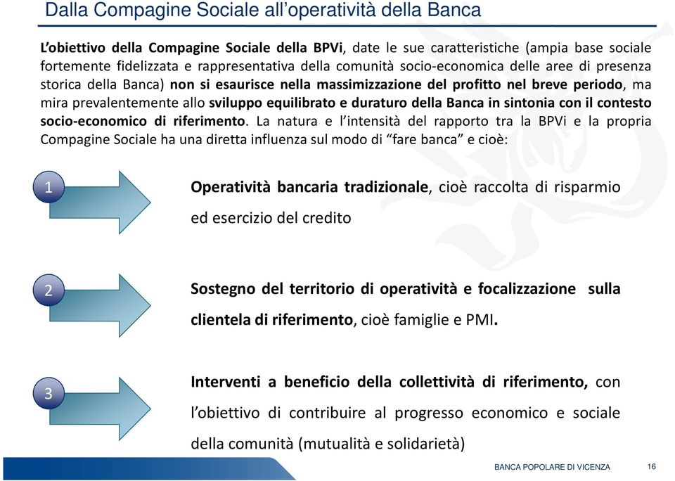 duraturo della Banca in sintonia con il contesto socio-economico di riferimento.