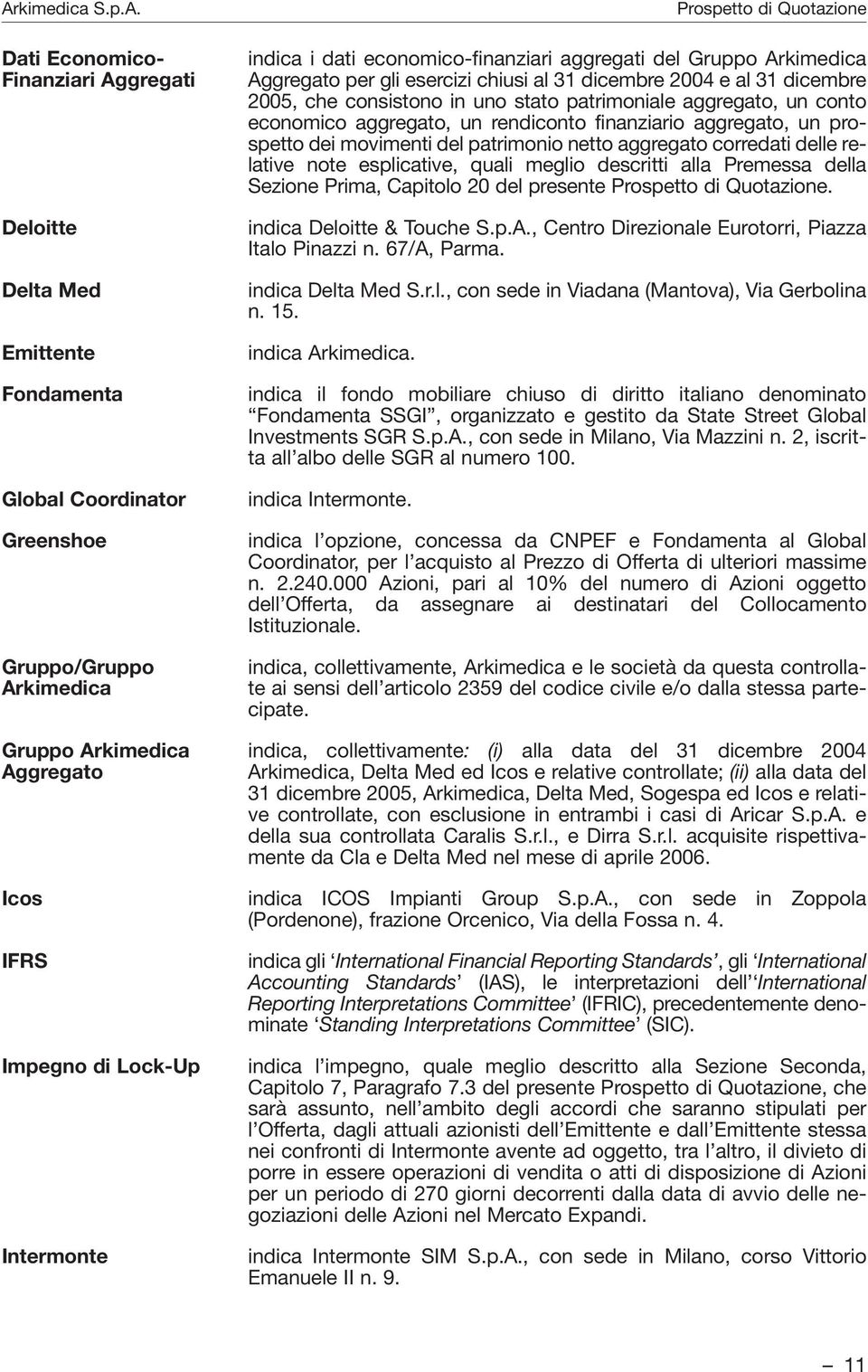 prospetto dei movimenti del patrimonio netto aggregato corredati delle relative note esplicative, quali meglio descritti alla Premessa della Sezione Prima, Capitolo 20 del presente.