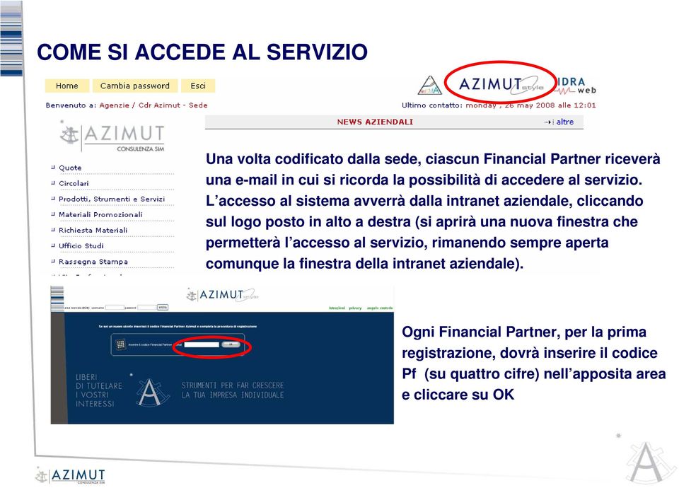 L accesso al sistema avverrà dalla intranet aziendale, cliccando sul logo posto in alto a destra (si aprirà una nuova finestra che