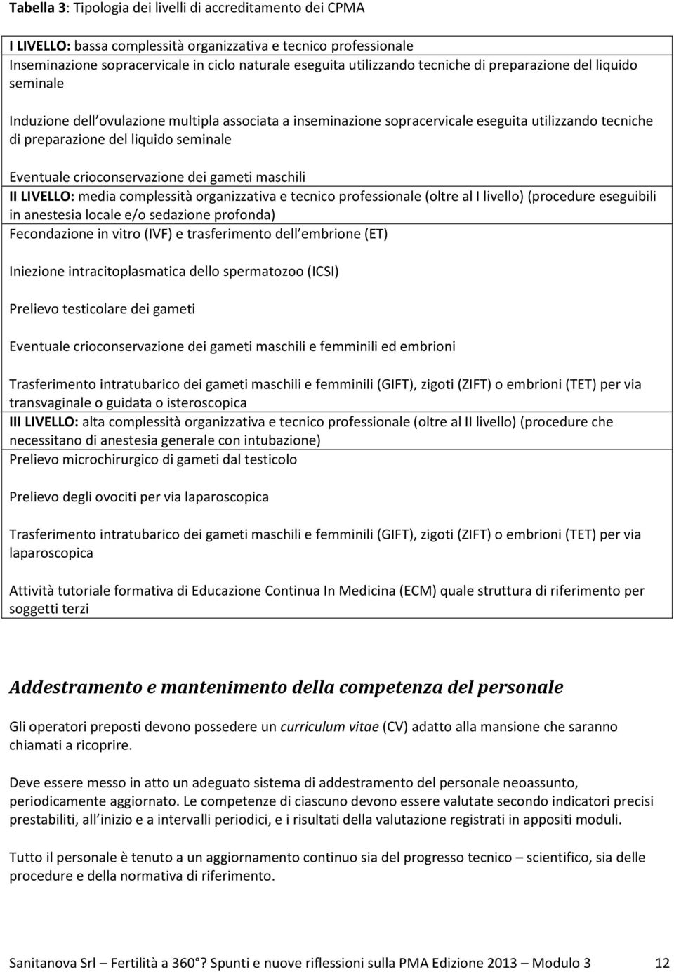 crioconservazione dei gameti maschili II LIVELLO: media complessità organizzativa e tecnico professionale (oltre al I livello) (procedure eseguibili in anestesia locale e/o sedazione profonda)