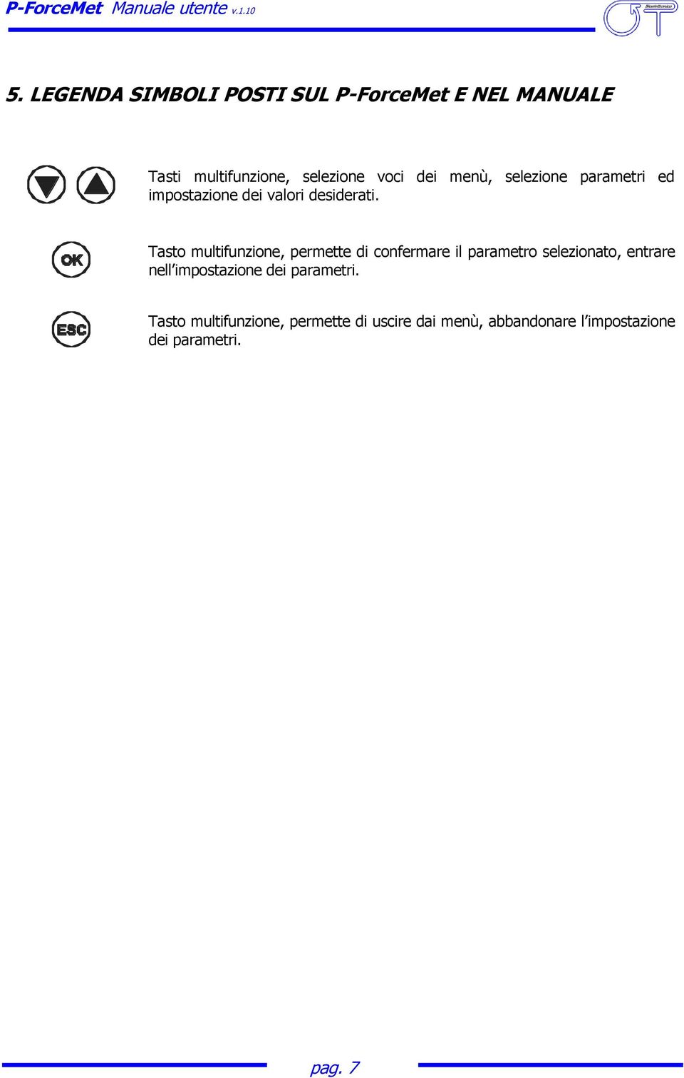 Tasto multifunzione, permette di confermare il parametro selezionato, entrare nell