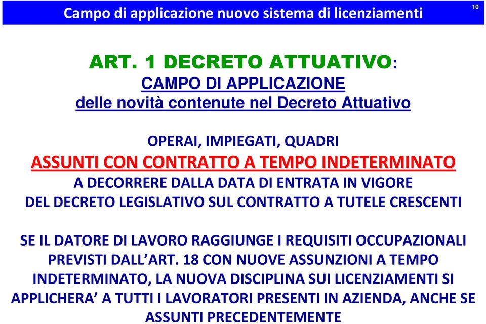 TEMPO INDETERMINATO A DECORRERE DALLA DATA DI ENTRATA IN VIGORE DEL DECRETO LEGISLATIVO SUL CONTRATTO A TUTELE CRESCENTI SE IL DATORE DI