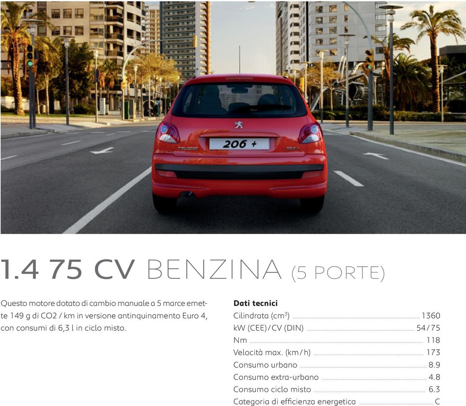 Dati tecnici Cilindrata (cm 3 )... 1360 kw (CEE) / CV (DIN)... 54 / 75 Nm... 118 Velocità max.