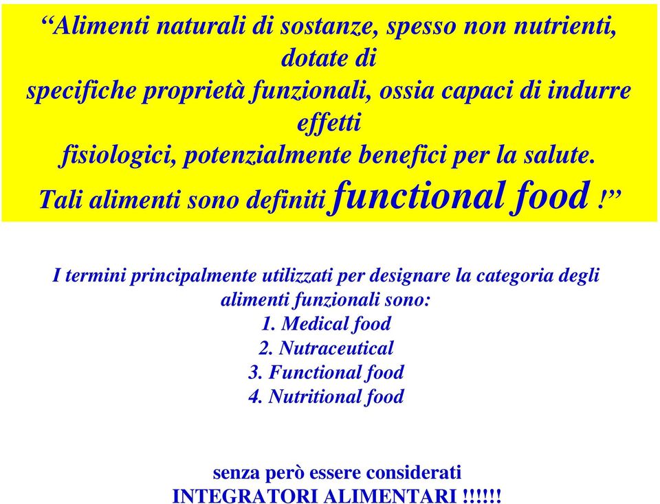I termini principalmente utilizzati per designare la categoria degli alimenti funzionali sono: 1. Medical food 2.