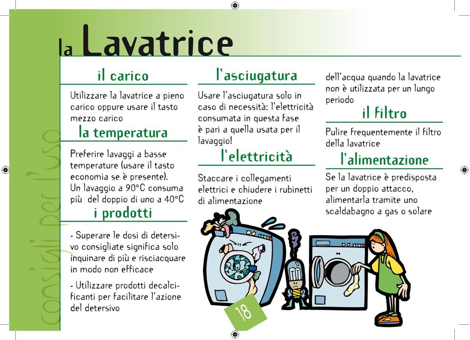 Un lavaggio a 90 C consuma più del doppio di uno a 40 C i prodotti - Superare le dosi di detersivo consigliate significa solo inquinare di più e risciacquare in modo non efficace - Utilizzare