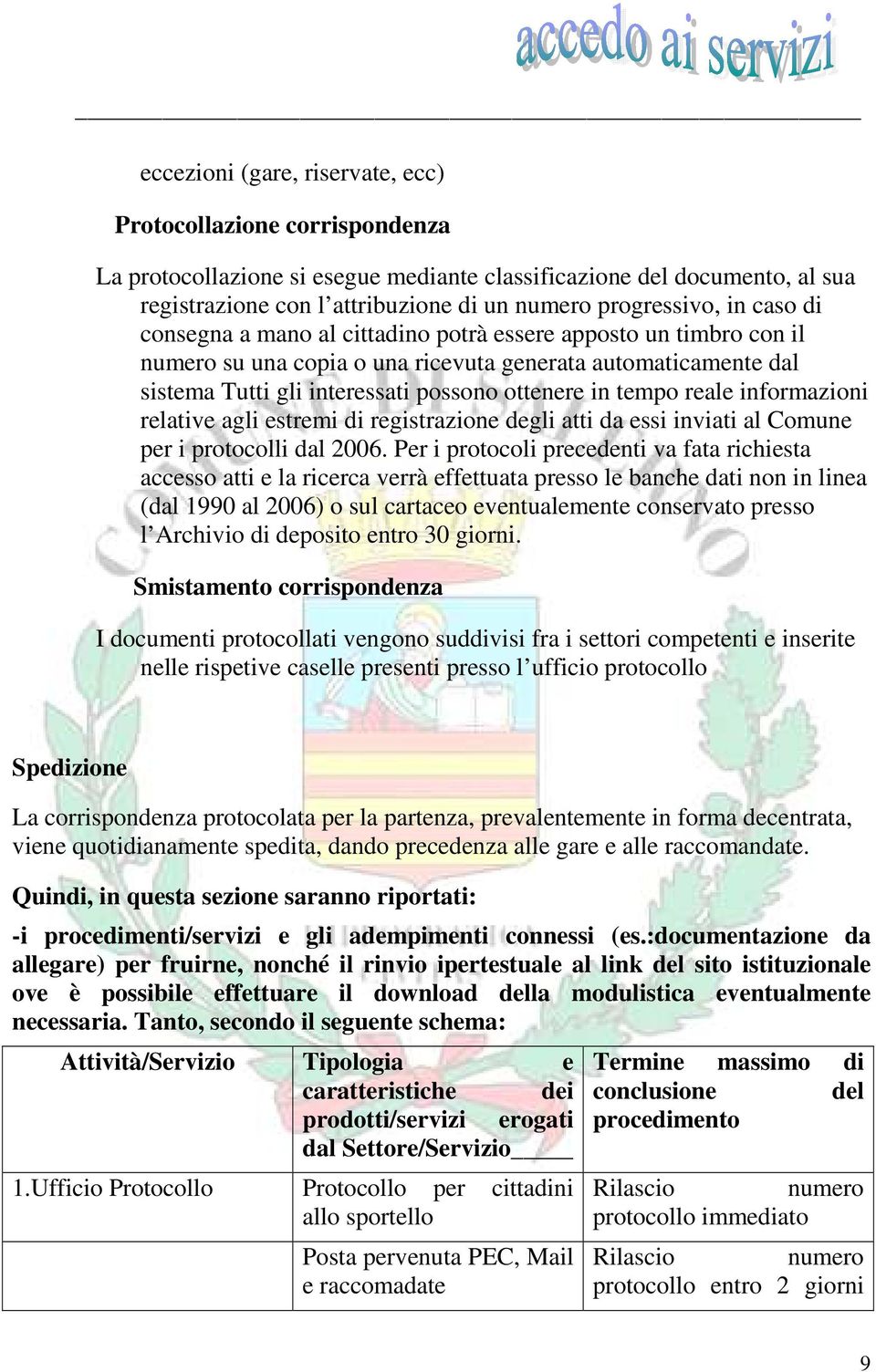 reale informazioni relative agli estremi di registrazione degli atti da essi inviati al Comune per i protocolli dal 2006.