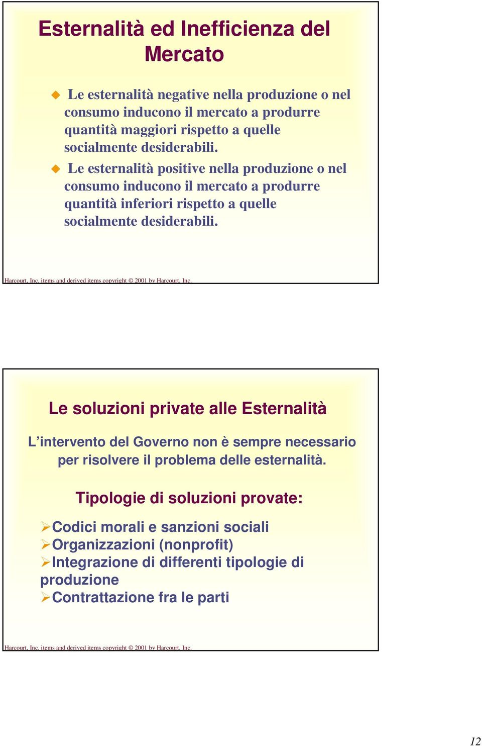 Le esternalità positive nella produzione o nel consumo inducono il mercato a produrre quantità inferiori rispetto a  Le soluzioni private alle Esternalità L