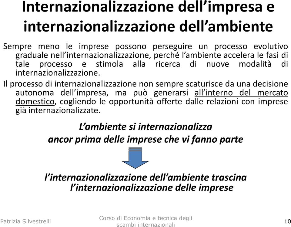 Il processo di internazionalizzazione non sempre scaturisce da una decisione autonoma dell impresa, ma può generarsi all interno del mercato domestico, cogliendo le