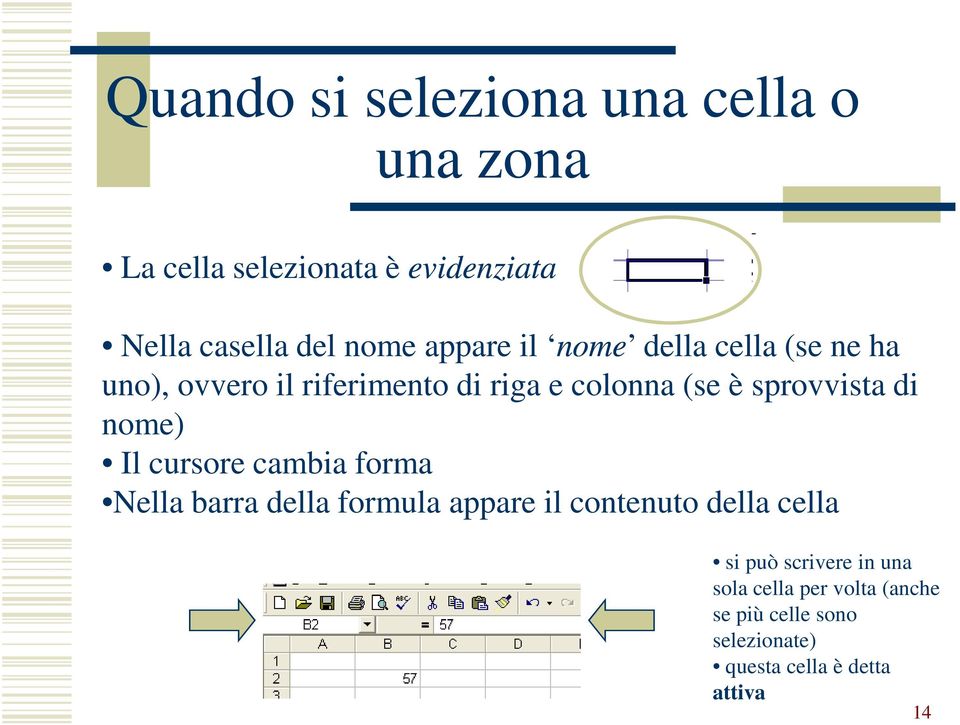 di nome) Il cursore cambia forma Nella barra della formula appare il contenuto della cella si può