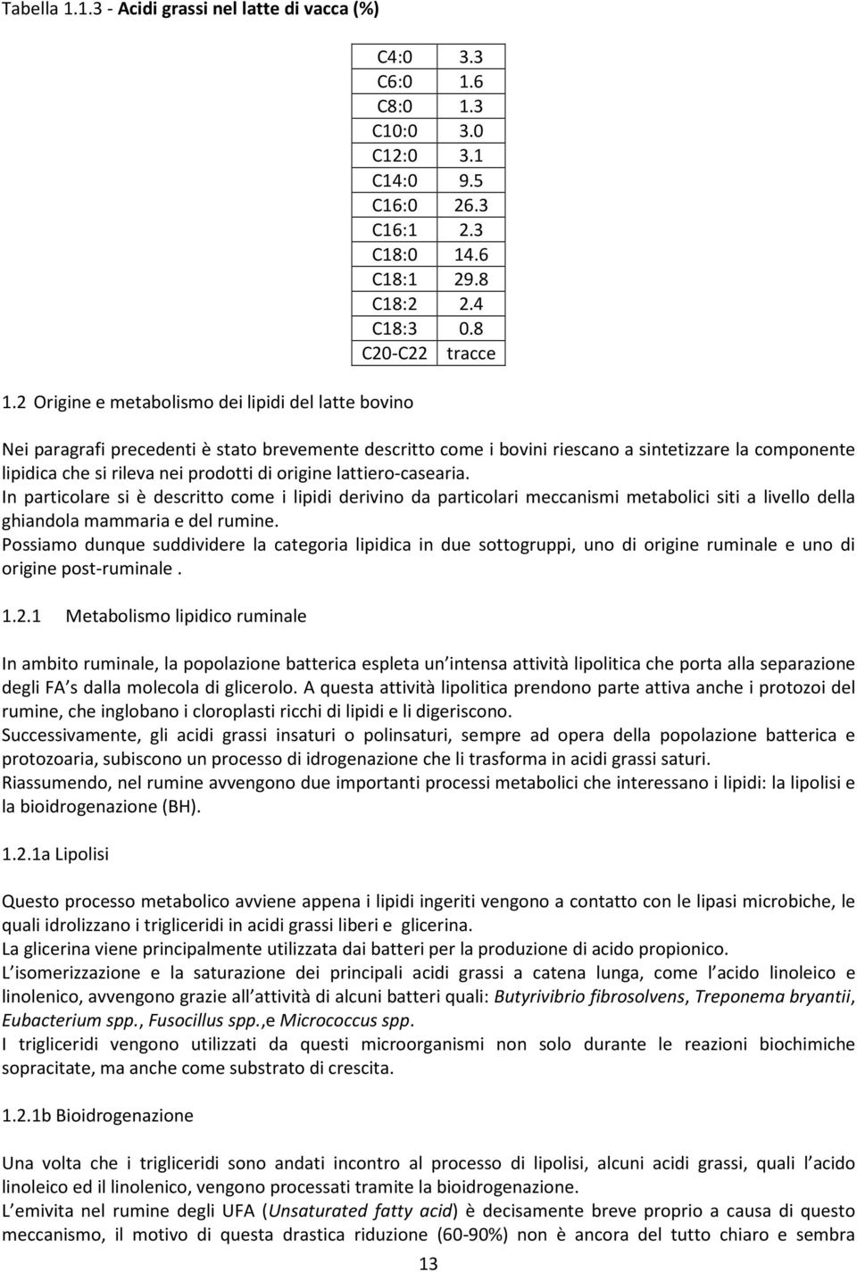 8 C20-C22 tracce Nei paragrafi precedenti è stato brevemente descritto come i bovini riescano a sintetizzare la componente lipidica che si rileva nei prodotti di origine lattiero-casearia.