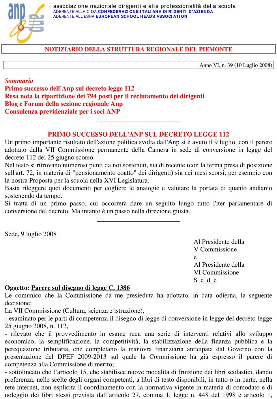 regionale Anp Consulenza previdenziale per i soci ANP Anno VI, n.