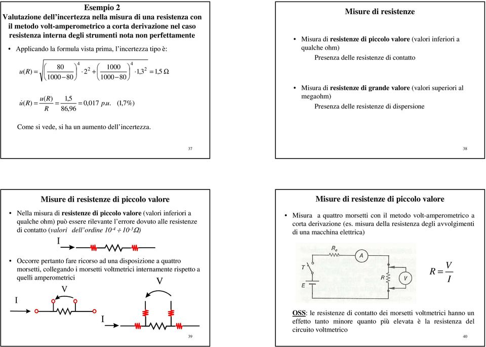 di grande alore (alori superiori al megaohm) Presenza delle resistenze di dispersione Come si ede, si ha un aumento dell incertezza.