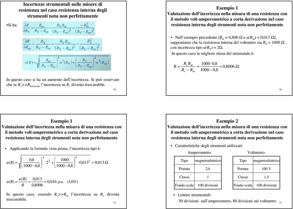 n questo caso la migliore stima del misurando è: m 1000 0,8 0, Ω 1000 0,8 8006 m n questo caso si ha un aumento dell incertezza. Si può osserare che se >> misurata l incertezza su dienta trascurabile.