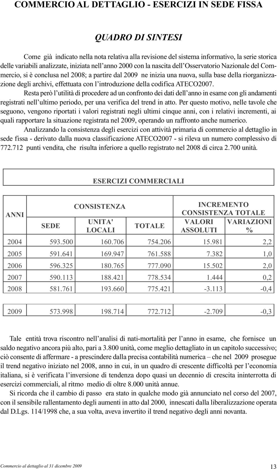 introduzione della codifica ATECO27. Resta però l utilità di procedere ad un confronto dei dati dell anno in esame con gli andamenti registrati nell ultimo periodo, per una verifica del trend in atto.