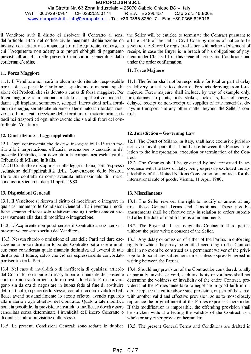 Per forza maggiore si intendono, a titolo esemplificativo, incendi, danni agli impianti, sommosse, scioperi, interruzioni nella fornitura di energia, serrate che abbiano determinato la ritardata