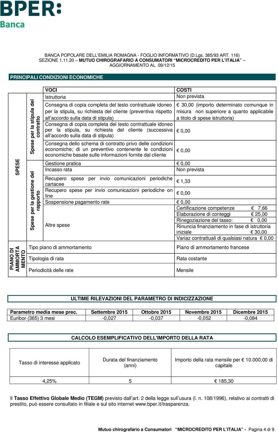 stipula) a titolo di spese istruttoria) Consegna di copia completa del testo contrattuale idoneo per la stipula, su richiesta del cliente (successiva all accordo sulla data di stipula) 0,00 Consegna