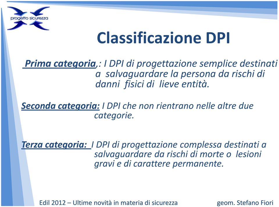 Seconda categoria: I DPI che non rientrano nelle altre due categorie.