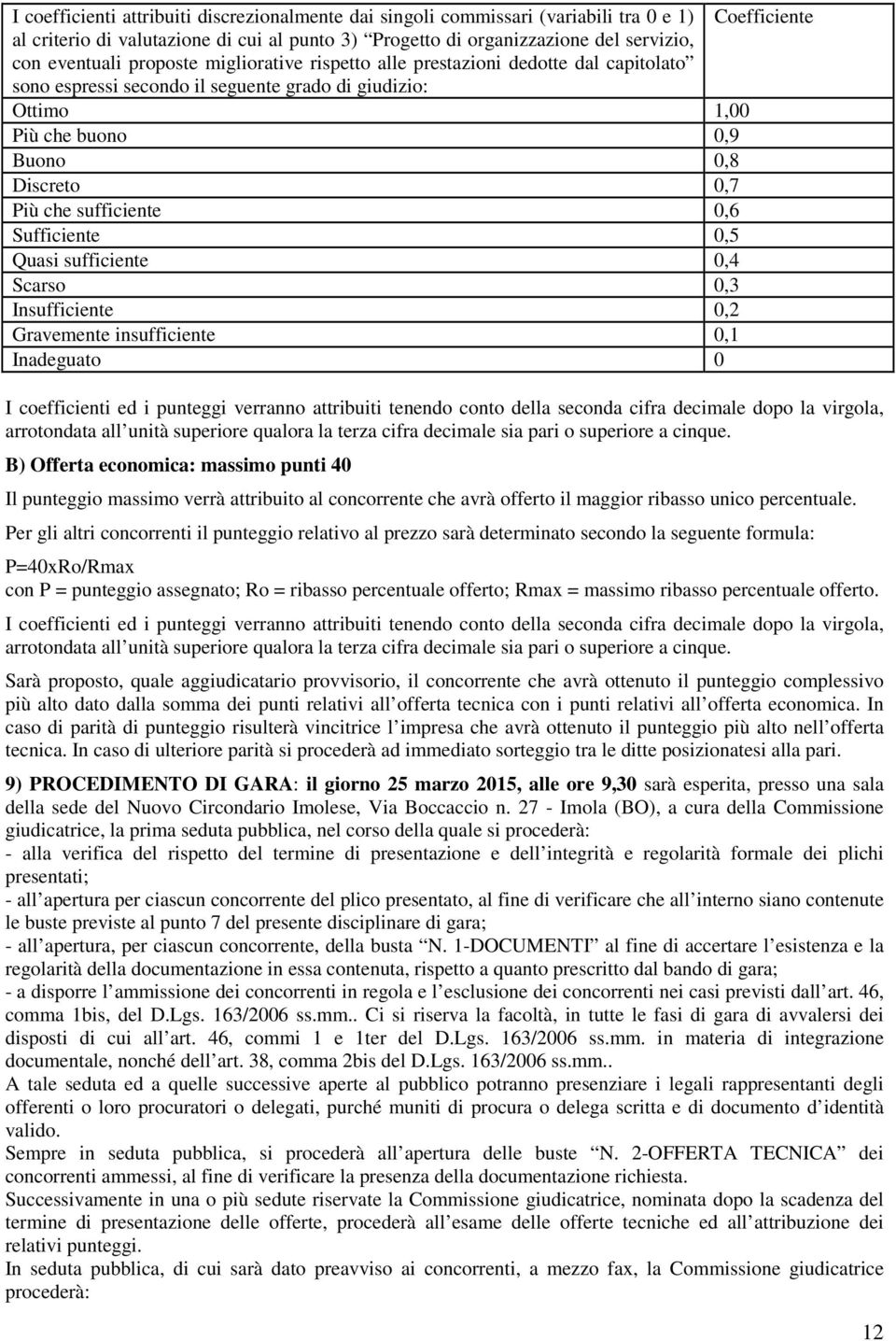 sufficiente 0,6 Sufficiente 0,5 Quasi sufficiente 0,4 Scarso 0,3 Insufficiente 0,2 Gravemente insufficiente 0,1 Inadeguato 0 I coefficienti ed i punteggi verranno attribuiti tenendo conto della