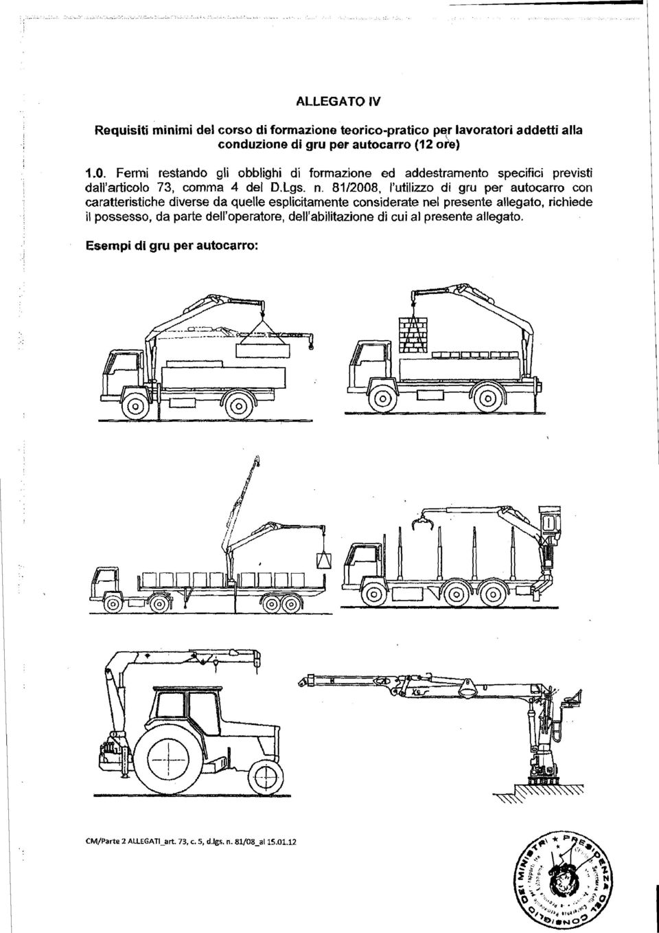 81/2008, l'utilizzo di gru per autocarro con caratteristiche diverse da quelle esplicitamente considerate nel presente allegato, richiede il