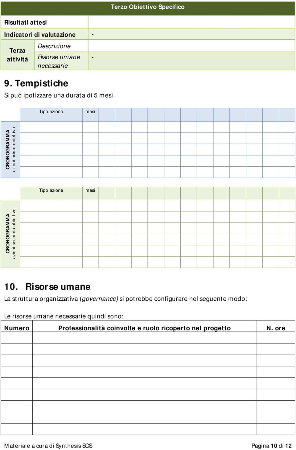 Tipo azione mesi CRONOGRAMMA azioni primo obiettivo Tipo azione mesi CRONOGRAMMA azioni secondo obiettivo 10.