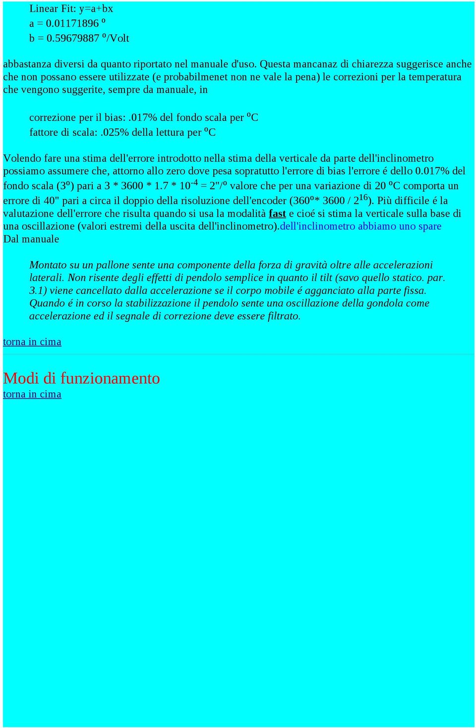 correzione per il bias:.017% del fondo scala per o C fattore di scala:.