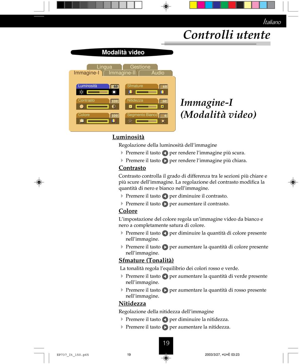 Contrasto Contrasto controlla il grado di differenza tra le sezioni più chiare e più scure dell immagine. La regolazione del contrasto modifica la quantità di nero e bianco nell immagine.