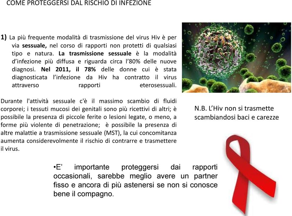 Nel 2011, il 78% delle donne cui è stata diagnosticata l infezione da Hiv ha contratto il virus attraverso rapporti eterosessuali.