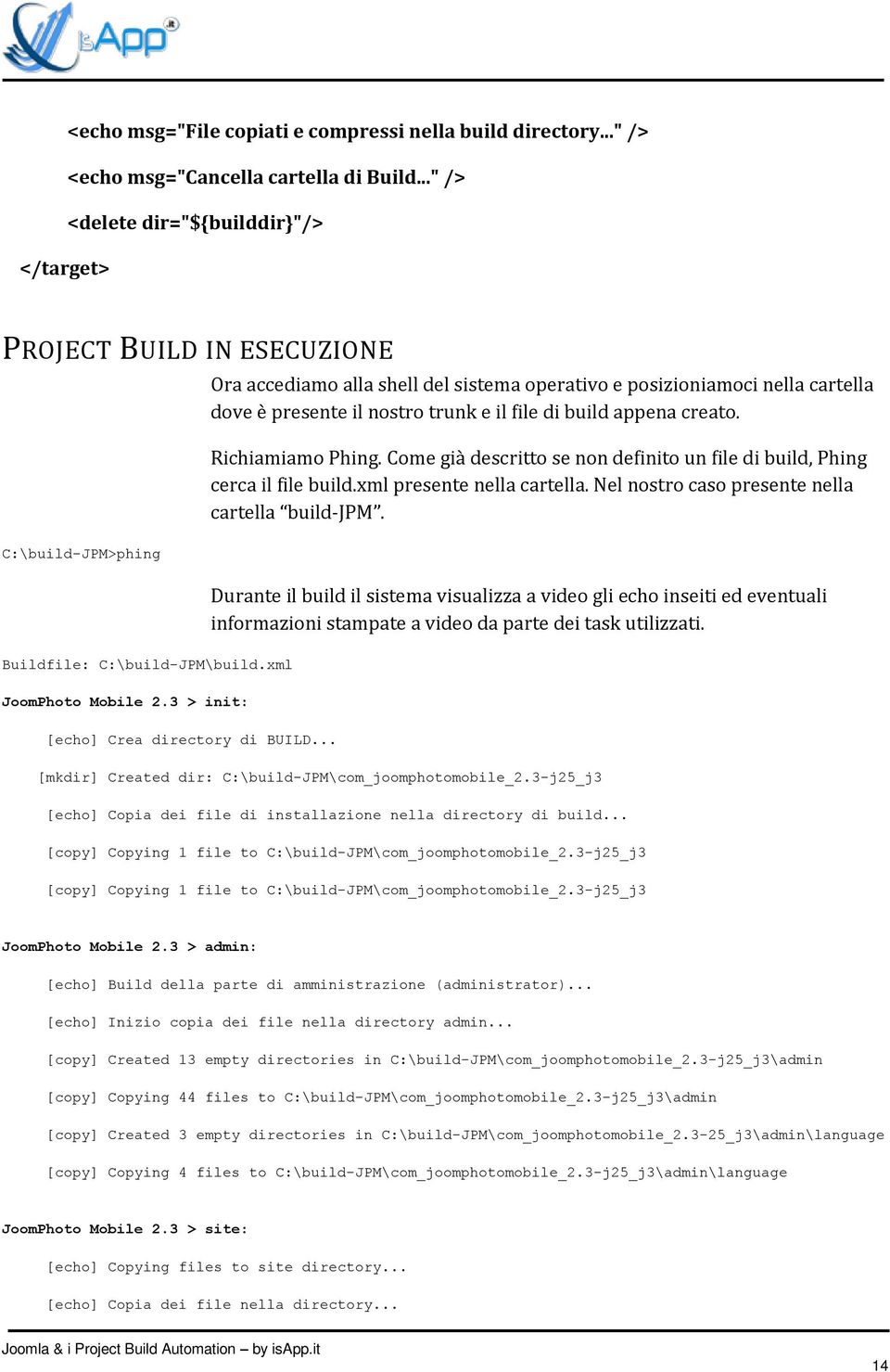 .. Ora accediamo alla shell del sistema operativo e posizioniamoci nella cartella dove è presente il nostro trunk e il file di build appena creato. Richiamiamo Phing.