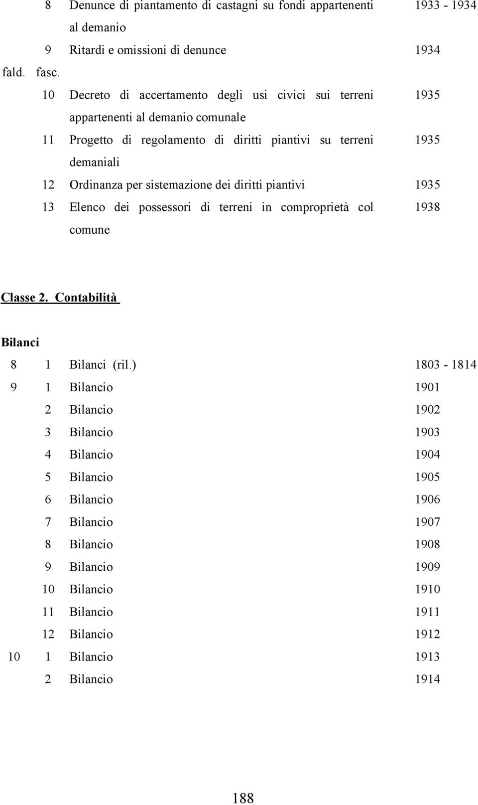 Elenco dei possessori di terreni in comproprietà col 1938 comune Classe 2. Contabilità Bilanci 8 1 Bilanci (ril.