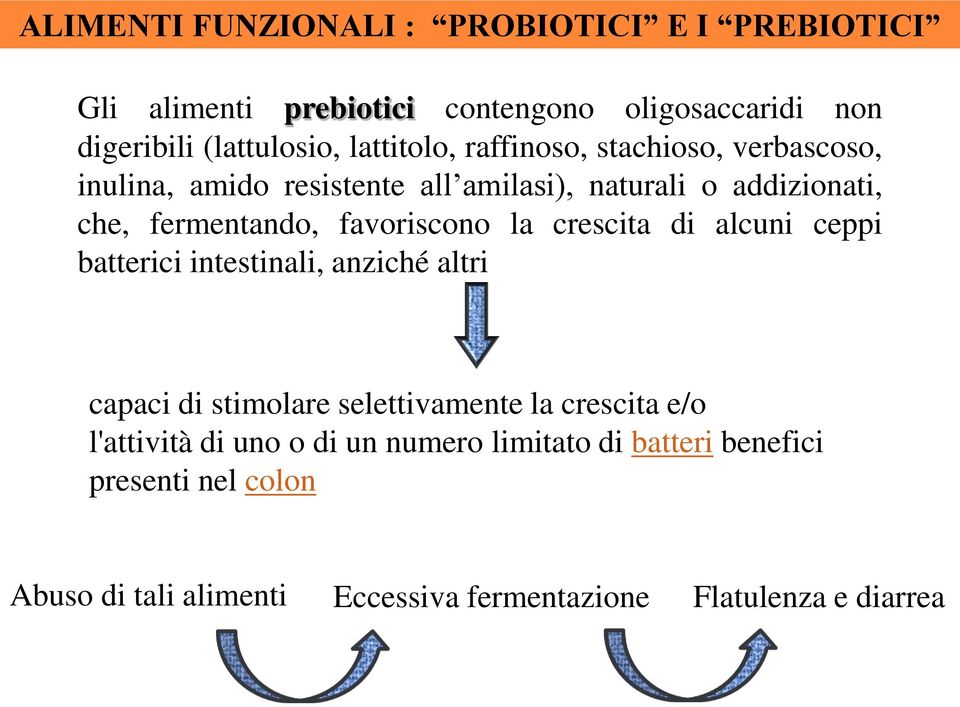 favoriscono la crescita di alcuni ceppi batterici intestinali, anziché altri capaci di stimolare selettivamente la crescita e/o